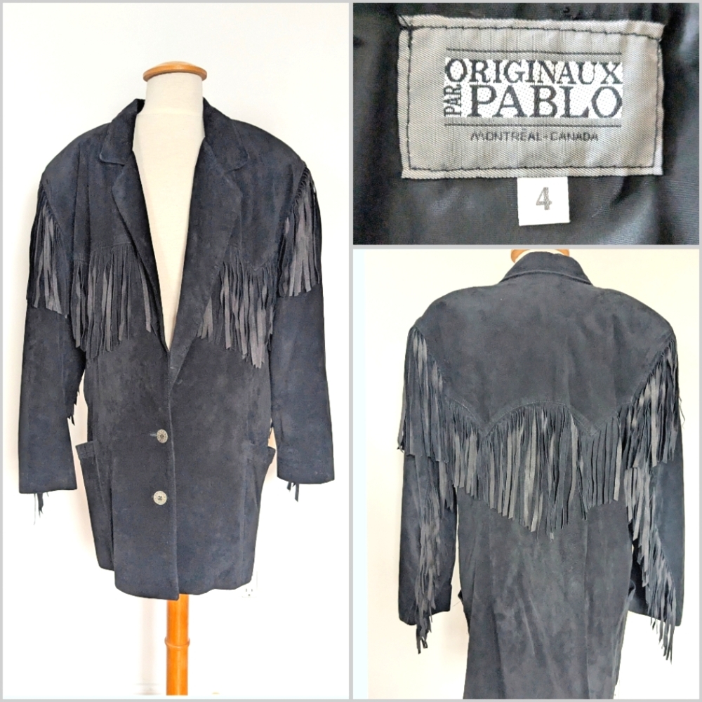 Big Shoulder Vintage Fringe Suede Jacket